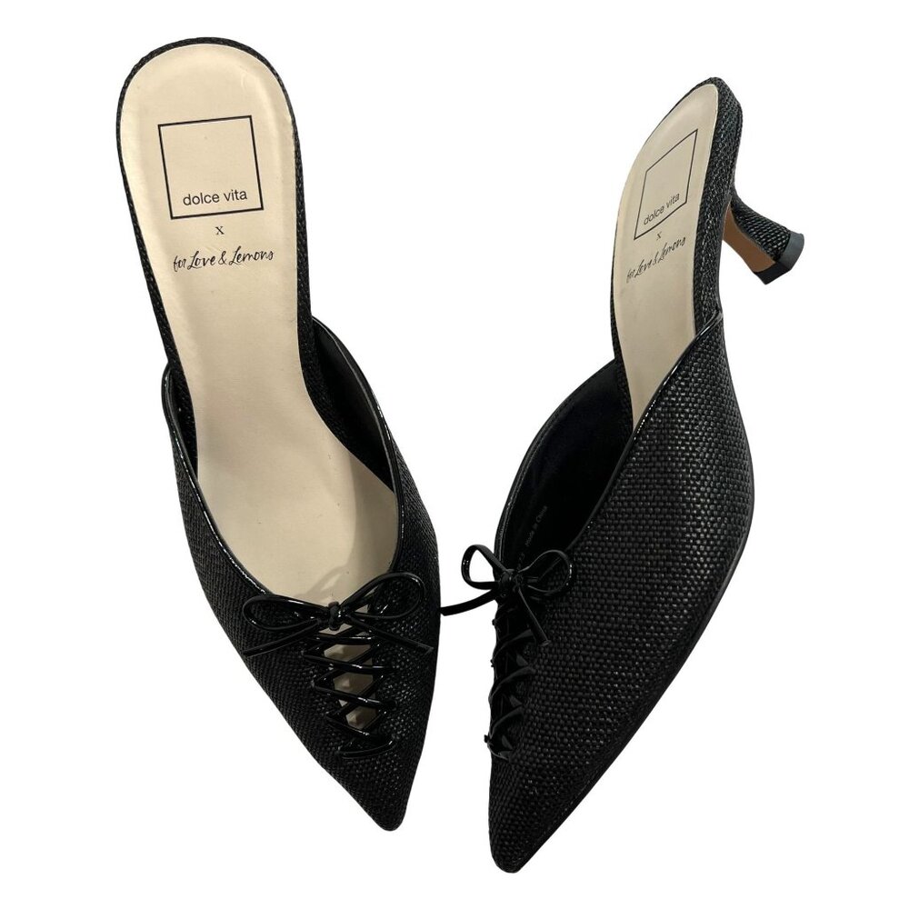 Dolce Vita Black Pointed Toe Lace-Up Mule Heels